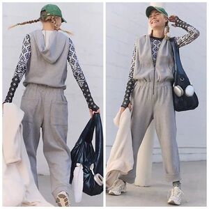 Free People Gray Sleeveless Hooded Jumpsuit